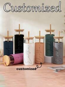 1pc Customized Glass Straw Cup, Personalized Bridesmaid Water Bottle, Customized Glass & Silicone Cup, Bachelorette Party Gift, Bridesmaid Invitation - Multicolor - View 1