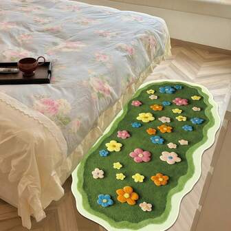 1pc Faux Wool Moss Floral Pattern Plush Rug, TPR Non-Slip Backing, Durable & Machine Washable, Suitable For All Seasons Indoor Use, Great For Bedroom, Living Room, Bathroom, Kitchen, Laundry Room, Christmas & Thanksgiving Gift, Soft & Comfortable Floral Print Carpet, All-Season, Xmas, Perfect For Decorating Your Home!