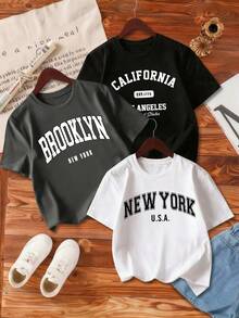 3pcs Young Boy Letter Print Short Sleeve T-Shirt Set - Multicolor - View 1