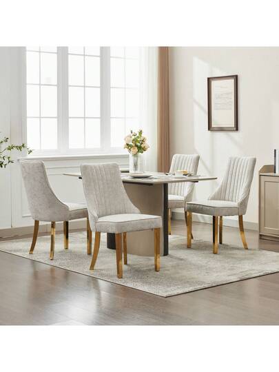 Flocked Chenille Rayon Dining Chairs, Com Tafel Kitchen Stoel Fabric Upholstery Goud Stainless Steel Legs, Set Of (Black). view 5