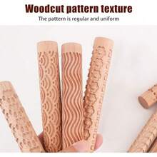 JOJOCY Clay Rollers Textured, Wooden Hand Rollers Clay Modeling Pattern Rollers Kit Foliage Barks Ripples Stars Pebbles Swflake Ceramic DIY Tools Pottery Stamp Roller For Pasta (Set 2) - SET 2 - View 6
