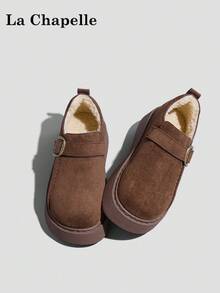 1 双 La Chapelle 女式休闲软底平底鞋，圆头低跟户外通勤鞋，优雅软底徒步鞋适合学生毕业照，低帮皮革保暖鞋