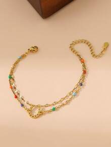 1 pieza Elegante pulsera minimalista con hebilla de herradura y corazón cruzado en capas, resistente al color, adecuada para todas las ocasiones