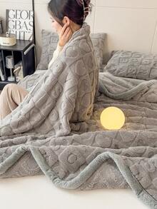 1件加厚边波西米亚风灰色心形字母格子图案毯，提花仿羊羔毛柔软保暖多用途毯，适用于客厅、卧室、宿舍、家具装饰、沙发、午睡，情人节礼物 - 灰色 - 查看 10