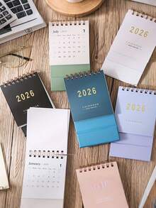 1pc 2026 Minimalist Compact Desk Calendar, Portable Solid Color Desk Decor, 2025.7 - 2026.12 Mini Calendar, Back To School, Learning Supplies, School & Office Desk Decoration, Gift For Friends, Back To School Season - Multicolor - View 2
