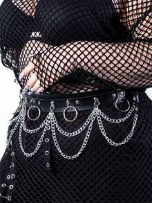 Waist Chain Belt,Casual Gothic Jewelry Body Chain,Adjustable Waist Belt For Party Cosplay,Silver Chain Leather Belt
