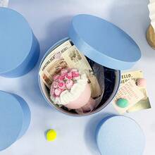 4pcs Solid Color Round Gift Box Set, Minimalist Style, Stackable Design, Blue Fresh Color, Suitable For Various Occasions Like Valentine's Day, Birthday, Wedding, Party, General Gifting - Blue - View 9