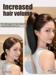 14英寸半扎直马尾辫，带爪夹 - 耐热合成瀑布式假发，适合女性、圣诞派对和日常佩戴，轻松夹戴，无需编发（黑色/棕色） - 彩色 - 查看 4