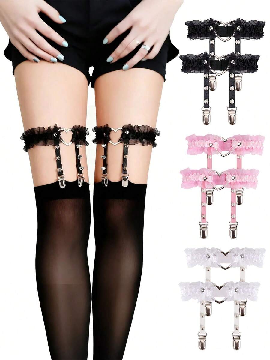 Garter Belts Stocking Thigh-Highs Stockings Holder Clip Sexy Women Lace - 黑色 - 查看 1