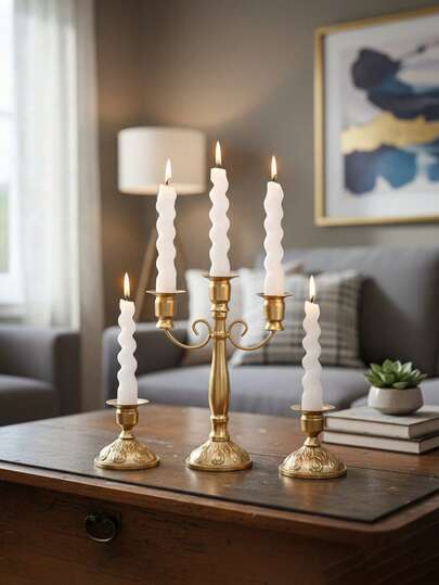 1个复古欧式金属烛台，三臂/五臂烛台，四季皆宜的装饰，带灭烛器，婚礼道具，奢华金属桌面摆件，适合圣诞节装饰、圣诞派对用品、烛光晚餐、室内氛围装饰