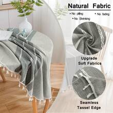 Mantel rectangular de algodón y lino con textura y flecos, mantel con patrón de rayas simples para comedor en casa y fiestas - Gris - Ver 8