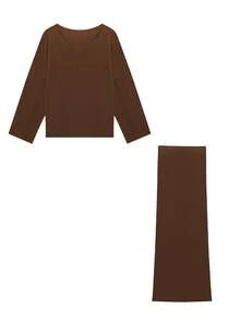 Knit Mix Elegant Women's Chic Knitted Sweater Set, Casual Loose-Fitting Long Sleeve Top & Skirt Two Pieces, Perfect For Fall Winter Fashion,Suitable For Christmas, Thanksgiving, And New Year