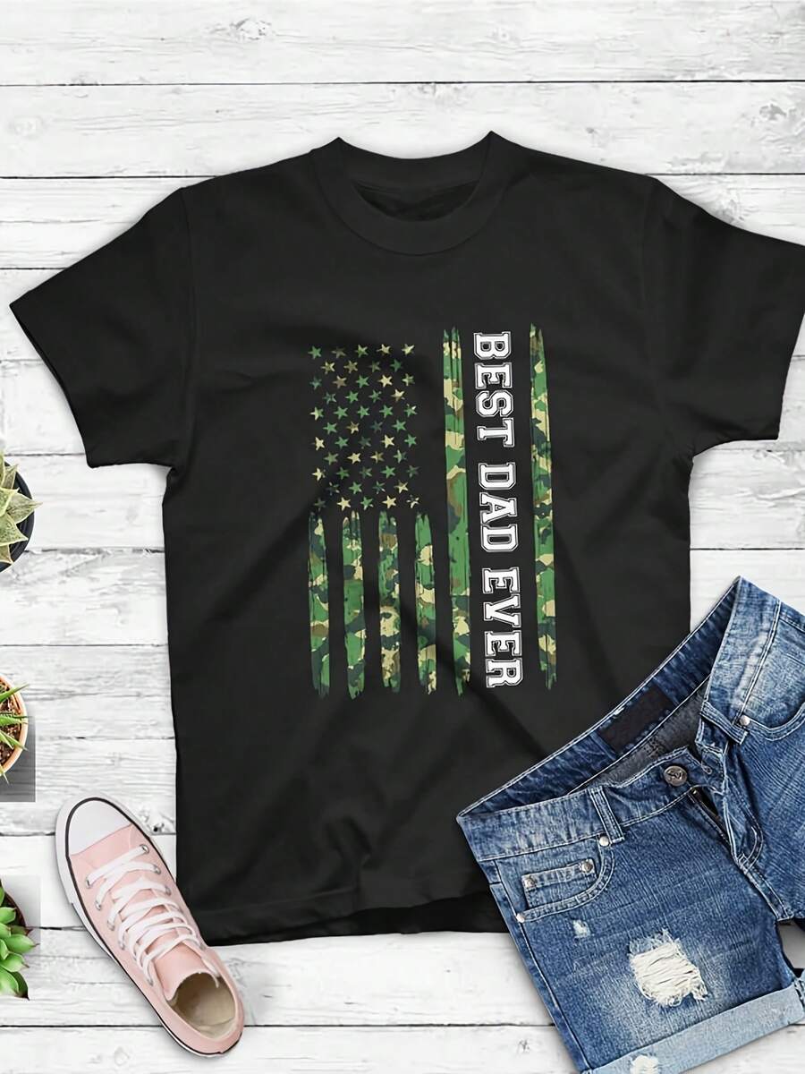 Best Dad Ever Shirt - Camo An Flag Gifts For Father,This Fun Printed Casual T-Shirt Is The Perfect Gift For Valentine's Day/Christmas - 款式25 - 查看 1