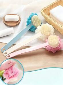 双面沐浴刷，采用柔软黄瓜纤维和刷毛——深层清洁背部和足部磨砂刷，温和去角质身体和面部磨砂刷，粉色，适用于背部和足部护理，符合人体工程学设计，经久耐用，适合家庭SPA，小巧便携 - 彩色 - 查看 6