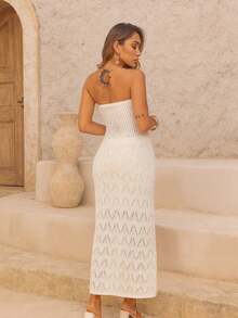 Vestido Tricô em Modal Longo Tomara que Caia Vazado com forro Verão