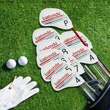 Lashonda 9 Peças Capas de Cabeça de Tacos de Golfe, Conjunto de Ferros, Material de PU, Branco e Verde