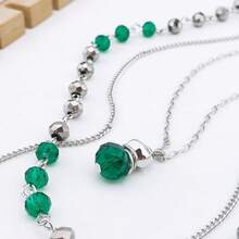 Conjunto de joyería Bocar de 3 capas con collar de cuentas y pendiente de cadena larga para mujer - Verde Oscuro - Ver 6