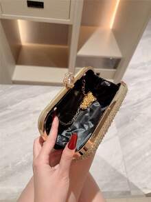 月光之夜手拿包，银色奢华水钻装饰金属链条单肩包，优雅迷你方形晚宴手拿包，适合婚礼、派对、正式场合，女士礼物，派对包，完美适用于派对、婚礼、圣诞/万圣节舞会、晚宴/盛会，婚礼必备，与毕业礼服、晚礼服完美搭配，是舞会配饰的理想之选。 - 金色 - 查看 9