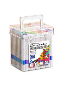 Bộ bút dạ acrylic 120 màu đựng trong hộp, dụng cụ vẽ tranh cho học sinh, đồ dùng nghệ thuật nhỏ cho trường học và văn phòng phẩm, quà tặng sinh nhật/tân niên (Thiết kế hộp ngẫu nhiên) - Nhiều màu - Xem 4