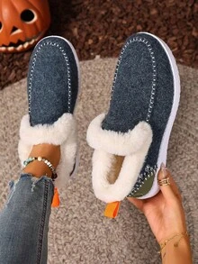 Women's Winter Snow Boots Warm Waterproof Anti-Slip Thick Sole Cute Retro Boots - Blue - View 1