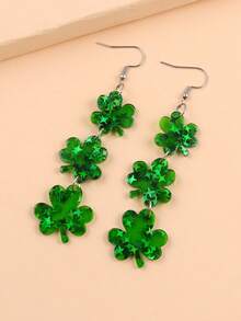 2 chiếc khuyên tai Acrylic hình cỏ ba lá xanh tối giản ngày lễ Thánh Patrick dành cho nữ - màu xanh lá - Xem 9