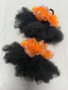 2 SET/PACK Kids Hair Buns Kids Afro Puff Soft Hair Marley Kinky Bulk For Hair Girl With Elastic - Natural Black - View 8