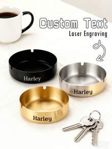 Custom Engraving Name Stainless Steel Ash Tray, Personalized Engraved Text Ashtray, Customized Cigar Ashtray, Customizable Ashtray For Outside Patio - Multicolor - View 3