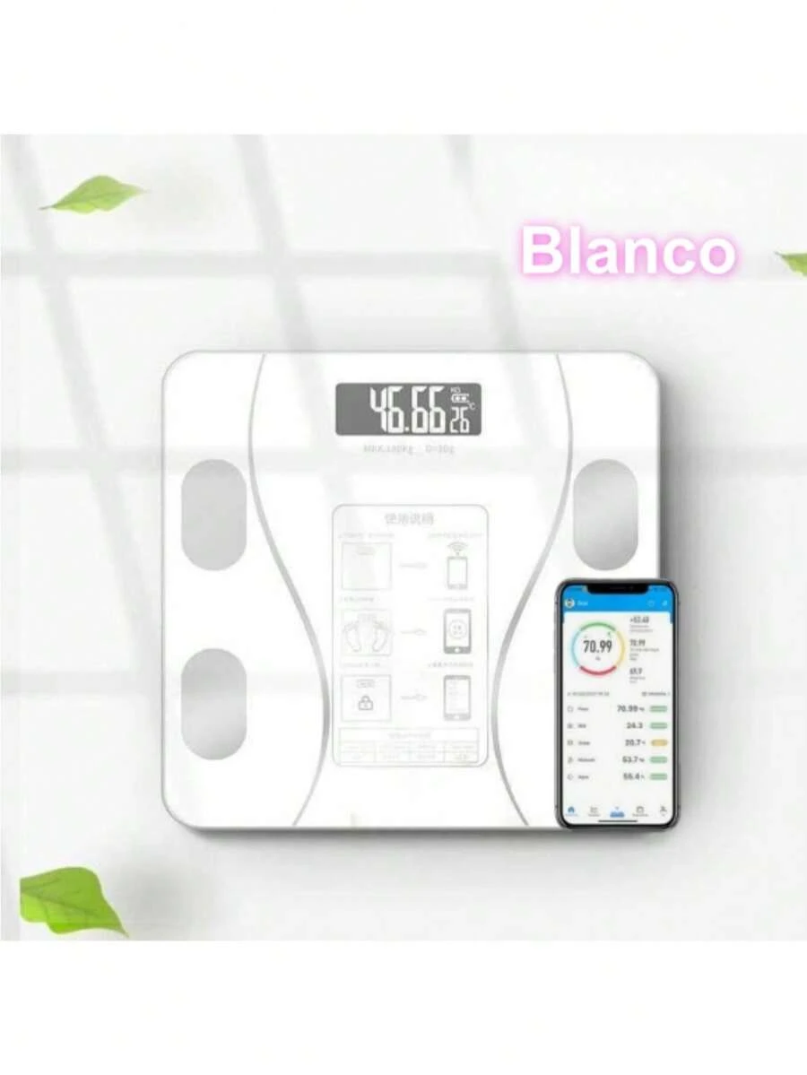 Báscula electrónica recargable, precisa y Bluetooth para el Body, báscula de grasa corporal para adultos, para pérdida de peso y salud, báscula de grasa corporal inteligente recargable por Bluetooth, báscula corporal electrónica para uso doméstico, al por mayor, báscula de peso y grasa saludable, - Blanco - Ver 1
