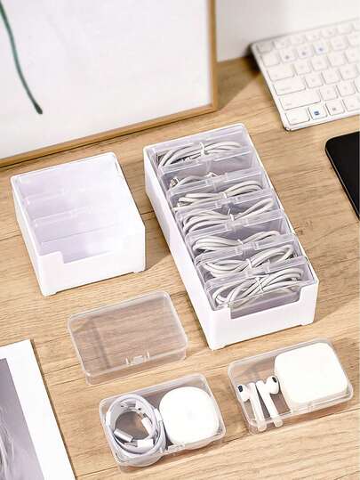 קופסת אחסון כבלי נתונים, מארגן מגירות שולחני, מארגן כבל חשמל למטען אוזניות, קופסת אחסון כבלי חשמל וטעינה, קופסת מיון למטען טלפון, מותחן חוטים, קופסת ניהול כבלים שולחנית