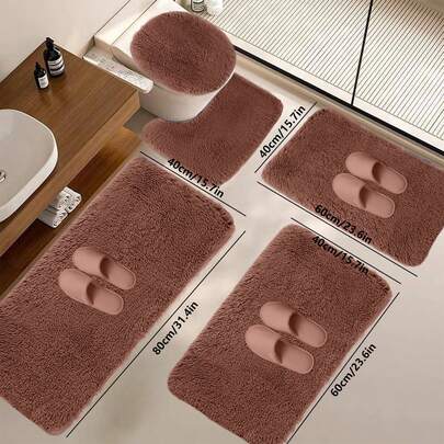 5-Piece Bath Rug Set Super Absorbent & Non-Slip Bathroom Mats, Ultra Soft Machine Washable Quick Dry Shower Mat With Toilet Lid Cover, Cloud Comfort Floor Mats For Bathroom Kitchen Bedroom Home Decor