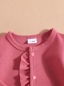 Baby Girl Jumpsuit With Round Neck, Cap Sleeves, Long Sleeves, Footed, Fashionable & Stylish Design For Newborn Infant - Hot Pink - View 3