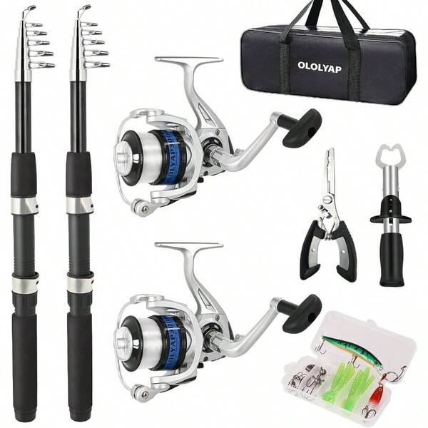 Fishing Pole Combo Set 6.9ft 2PCS Telescopic Fishing Rod And Reel Combo With Fishing Pliers And Lip Gripper Collapsible Fishing Rod And Reel Kits Bass