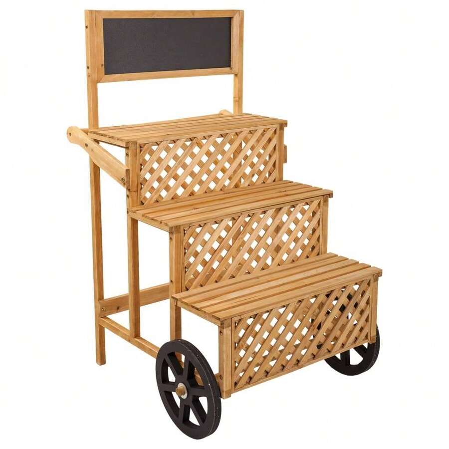 Wanderlust Carrello espositivo in legno marrone con lavagna 70x71x116h - Castano - Visualizzare 1