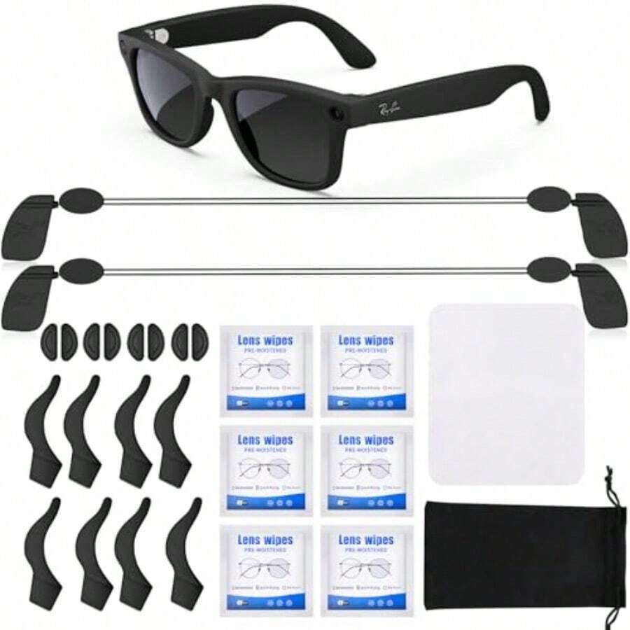 TFKI Smart Glasses Accessories Kit For Ray-Ban Oakley/Meta Wayfarer/Headliner/Skyler Includes 4 Pairs Nose Pads4 Pairs Anti-Slip Ear Hook 2 Pcs Anti-Drop Lanyard 6 Pcs Lens Cleaning Papers Eyeglass Pouch - 如圖 - 查看 1