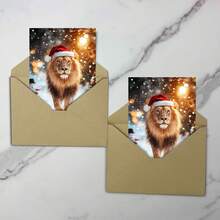 1pc/2pcs Delightful & Entertaining Christmas Lion & Snowman Themed Cards, Birthday Cards, Invitations, Perfect Gift For Wildlife Enthusiasts, Suitable For Family, Friends, Sons, Daughters, Nephews, Nieces, Grandchildren, Beautifully Designed, Simple & Casual Invitations And Letters