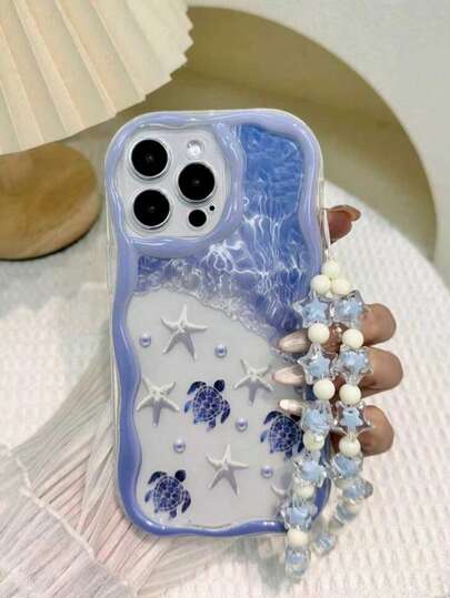 Ocean 1pc Cute Pink Bow Decor Phone Case With Lanyard Strap, Thick Transparent Anti-Drop Protective Cover Compatible With Apple