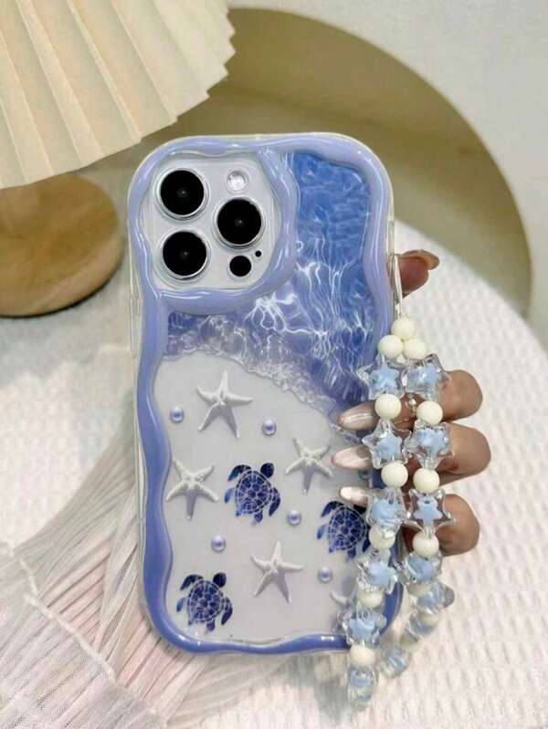 Ocean 1pc Cute Pink Bow Decor Phone Case With Lanyard Strap, Thick Transparent Anti-Drop Protective Cover Compatible With Apple