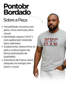 Camisa Bordado PontoBR NYC Trabalho Verão com Gola Redonda e Manga Curta Confortável e Respirável