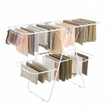 SONGMICS Tendedero de Ropa, Tendedero de Ropa Plegable de 2 Niveles, Tendedero Grande, con Alas Ajustables en Altura, 33 Barras de Secado, Pinzas para Calcetines, Blanco y Gris - Blanco - Ver 7