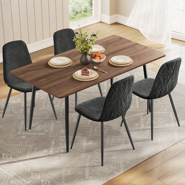 VASAGLE Ensemble de Salle à Manger, Table à Manger avec 4 Chaises, pour 4 à 6 Personnes, Montage Rapide, Pieds Réglables, Nettoyage Facile, Noyer Naturel et Gris Ardoise