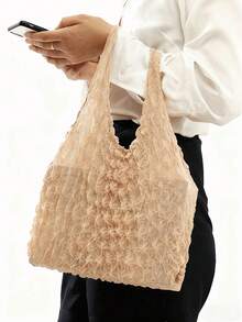 女士可扩展手提袋，弹力购物手提包，大容量可重复使用购物袋，弹性便携，适合居家、旅行和购物，多种颜色可选，可折叠购物袋，旅行必备菠萝袋，防皱气泡袋，适合旅行、露营、户外、海滩、夏季度假 - 彩色 - 查看 1