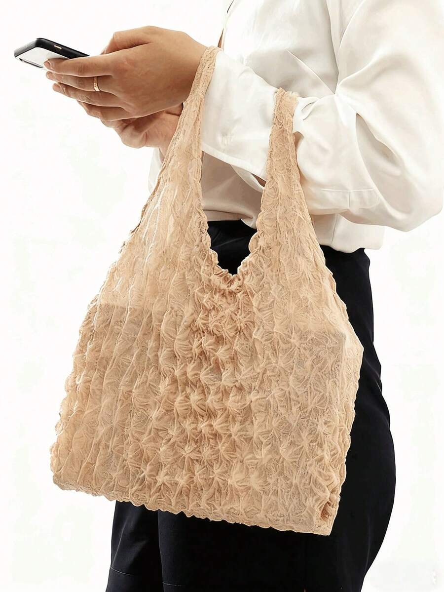 女士可扩展手提袋，弹力购物手提包，大容量可重复使用购物袋，弹性便携，适合居家、旅行和购物，多种颜色可选，可折叠购物袋，旅行必备菠萝袋，防皱气泡袋，适合旅行、露营、户外、海滩、夏季度假 - 彩色 - 查看 1