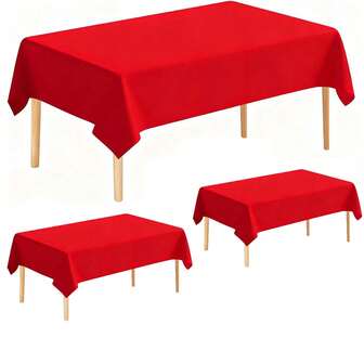 3/1 Pack/ Disposable Plastic Tablecloth 54" X 108" Premium PEVA Party Tablecloth Suitable For 6 To 8 Foot Tables For Indoor Or Outdoor Parties, Birthdays, Weddings, Valentine's Day, Proposals, Anniversaries, Buffet Tables (Red)