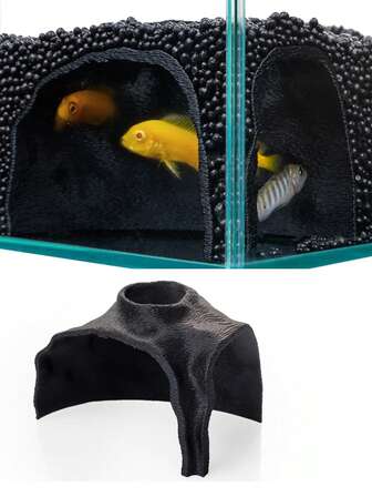 180°视角岩石纹理鱼屋，适用于斗鱼、孔雀鱼、清道夫、虾和蜗牛的水族箱装饰和隧道