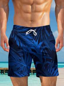 Plus Size Men's 3D Tropical Plant Print Beach Shorts/Swim Trunks, Summer - Multicolor - View 1