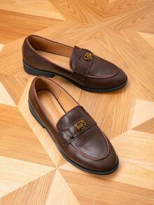 Women's Round Toe Metal Buckle Flat Loafers, Outdoor Retro Women's Flats, Women's Casual Shoes, Brogue Women Shoes