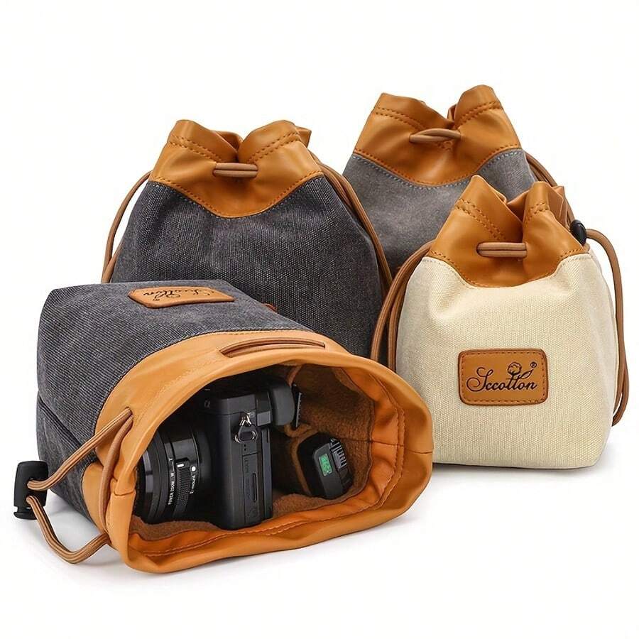 SLR Camera Storage Bag Photography Bag Vintage Canvas Portable Micro Single Digital Camera Lens Bag, Large, Medium, Small - 彩色 - 查看 1