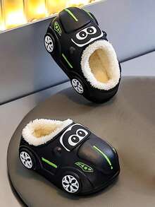 新款秋季可爱汽车卡通男女童毛绒拖鞋，居家保暖 - 黑色 - 查看 3