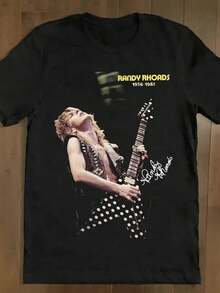 Randy Rhoads Commemorative Graphic T-Shirt For Men - Official Print Inspired By The Guitarist With Signature And Musical Design, Lightweight Comfort All-Weather Collectible Ideal For Music Lovers Perfect Gift For Fans (Tributes To Randy) Casual Round Neck Short Sleeve, Regular Wash Comfortable Fit.Large Size - Black - View 1