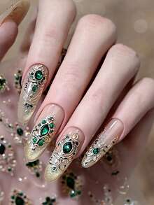 1片复洛克金箔美甲贴纸，奢华仿宝石设计美甲装饰，女士及女孩DIY美甲配件，适合美甲新手 - 彩色 - 查看 6